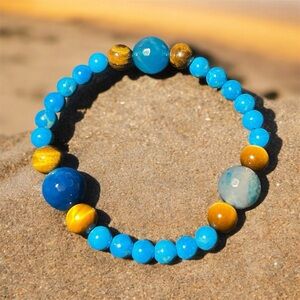 Men’s African Turquoise and Tigers Eye  Beaded Bracelet
